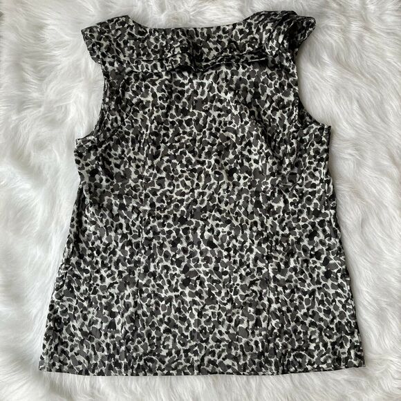 Apt. 9 Blouse Sz L Black White Tank Top Leopard Print Ruffle Neck Career Work - Picture 5 of 7